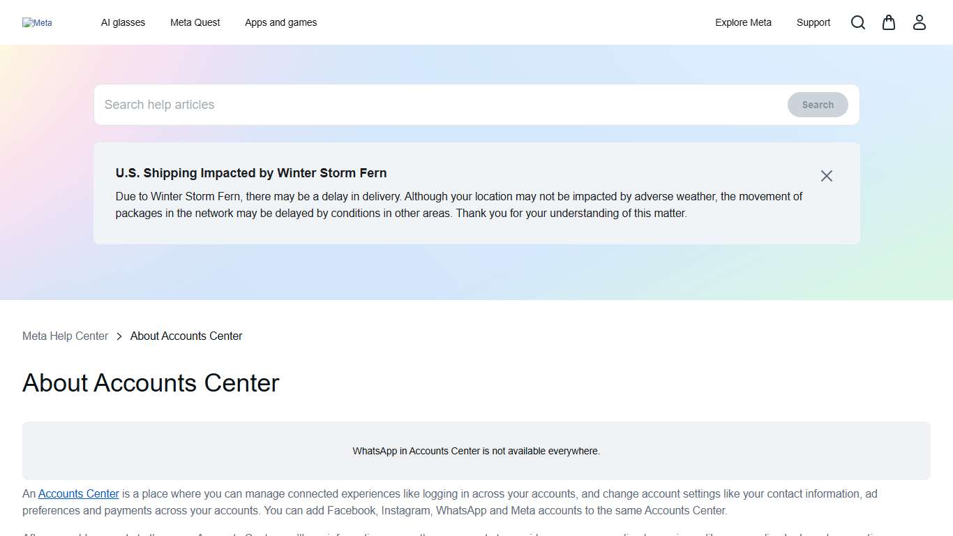 About Accounts Center Meta Help Center Meta Store